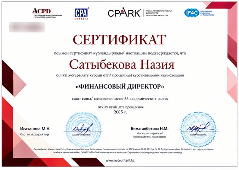 Сертификат «Финансовый директор»